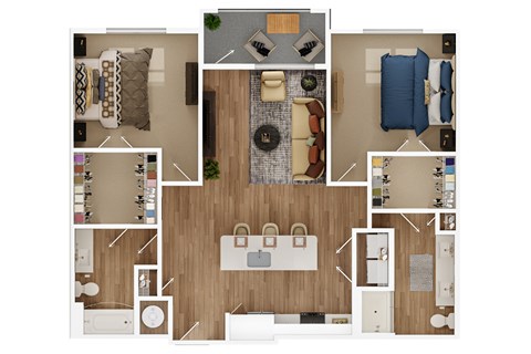 Floor plan for 2 beds, 2 baths, 1172 sqft